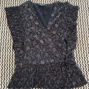 Madewell Black Floral Blouse with Ruffle Details